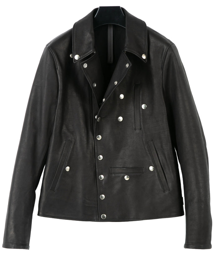 地生オイルカーフ INDIE ナポレオンライダースジャケット - BLACK