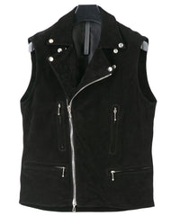 Domestic Calf Suede Riders Vest / BLACK