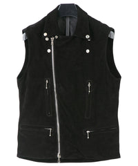 Domestic Calf Suede Riders Vest / BLACK