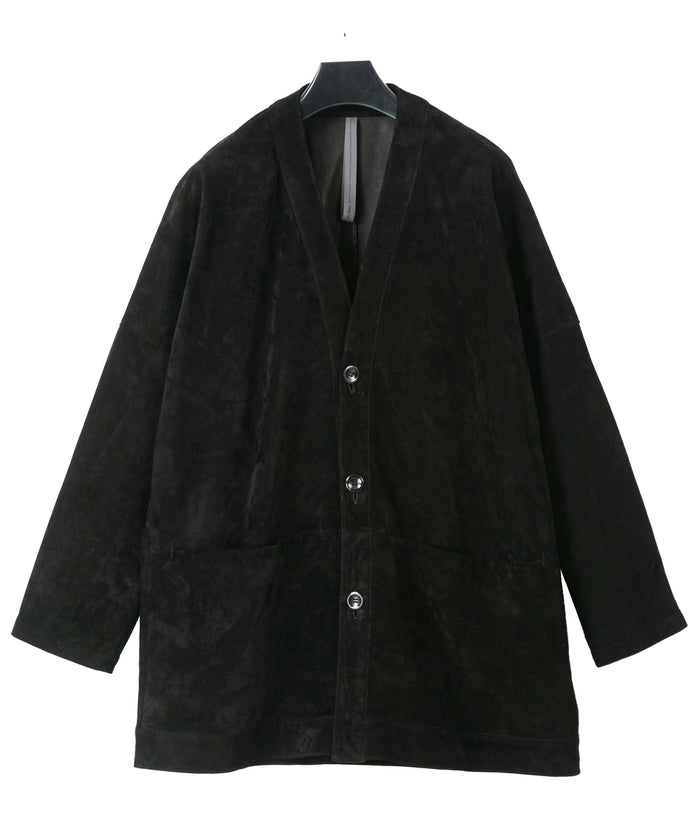 地生カーフスエード KURT オーバーカーディガン - BLACK