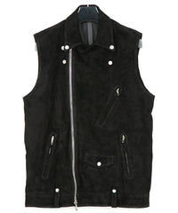ジャパンカーフスエード RENTON ダブルライダースベスト - BLACK