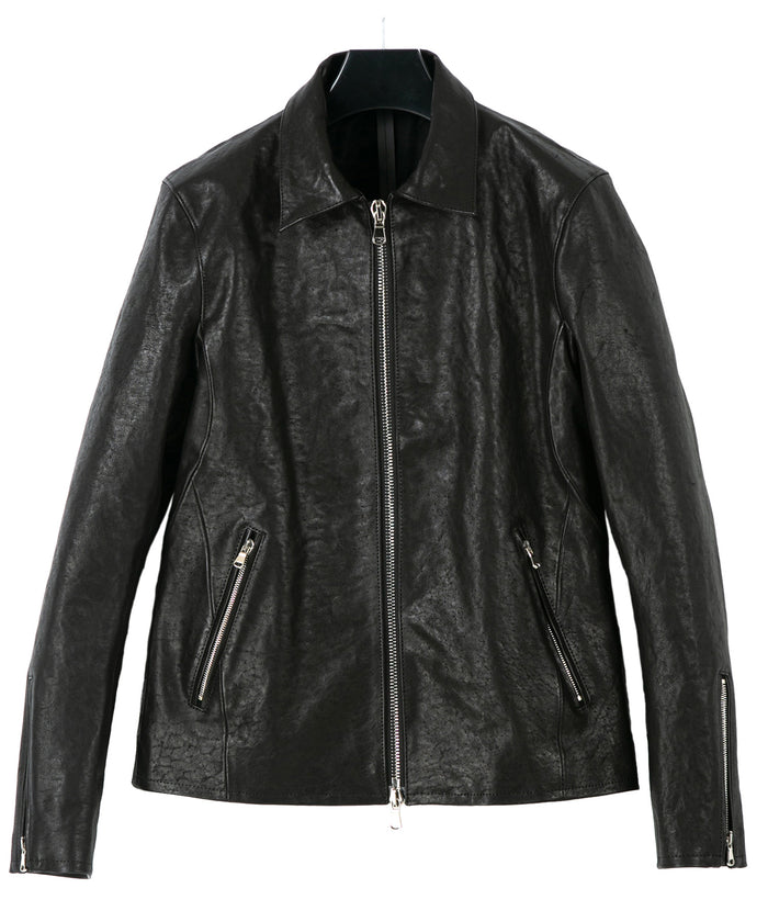 フルタンニン ピット鞣し シュリンク ホースハイド VINCENTS シングルライダースジャケット - BLACK