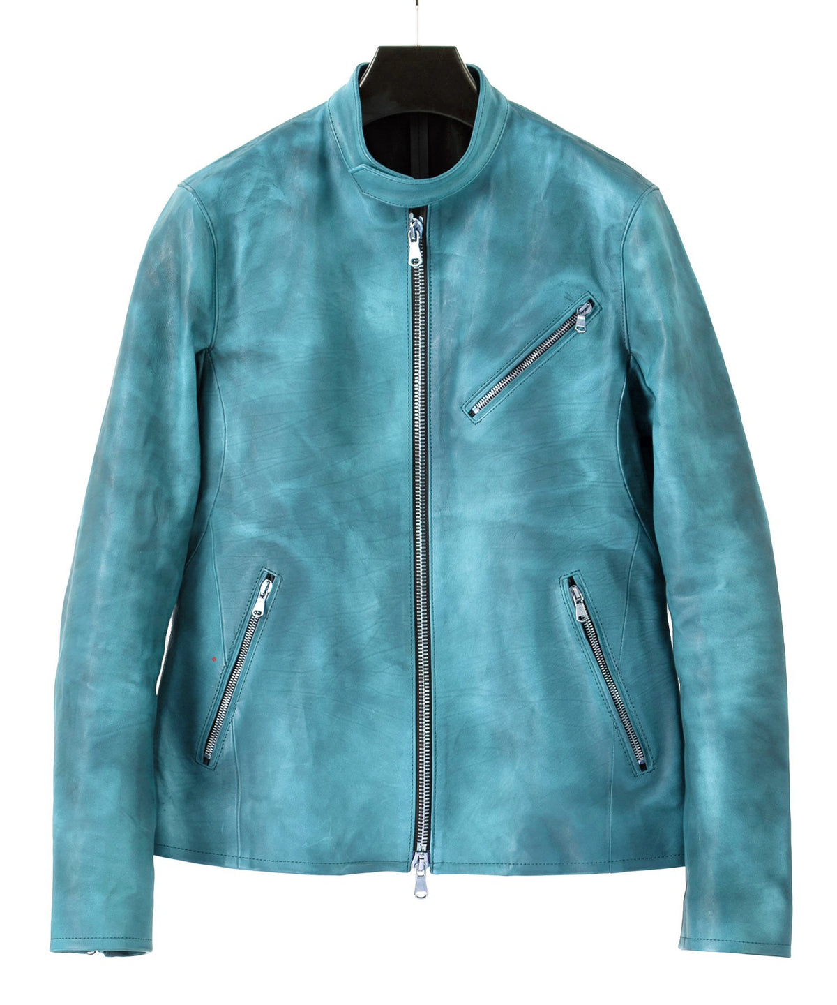 Japan Vegetable Full tanning Calf skin Garment Burning Dyed "SLATER" Single Riders / GUNBLUE / BLUE GREEN