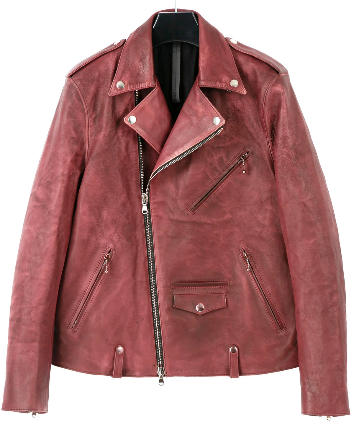 【直営店限定】フルタンニン鞣し カーフスキン Burning dyed - 燃焼製品染め JOEY ダブルライダースジャケット - BURGUNDY