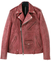 【直営店限定】フルタンニン鞣し カーフスキン Burning dyed - 燃焼製品染め JOEY ダブルライダースジャケット - BURGUNDY