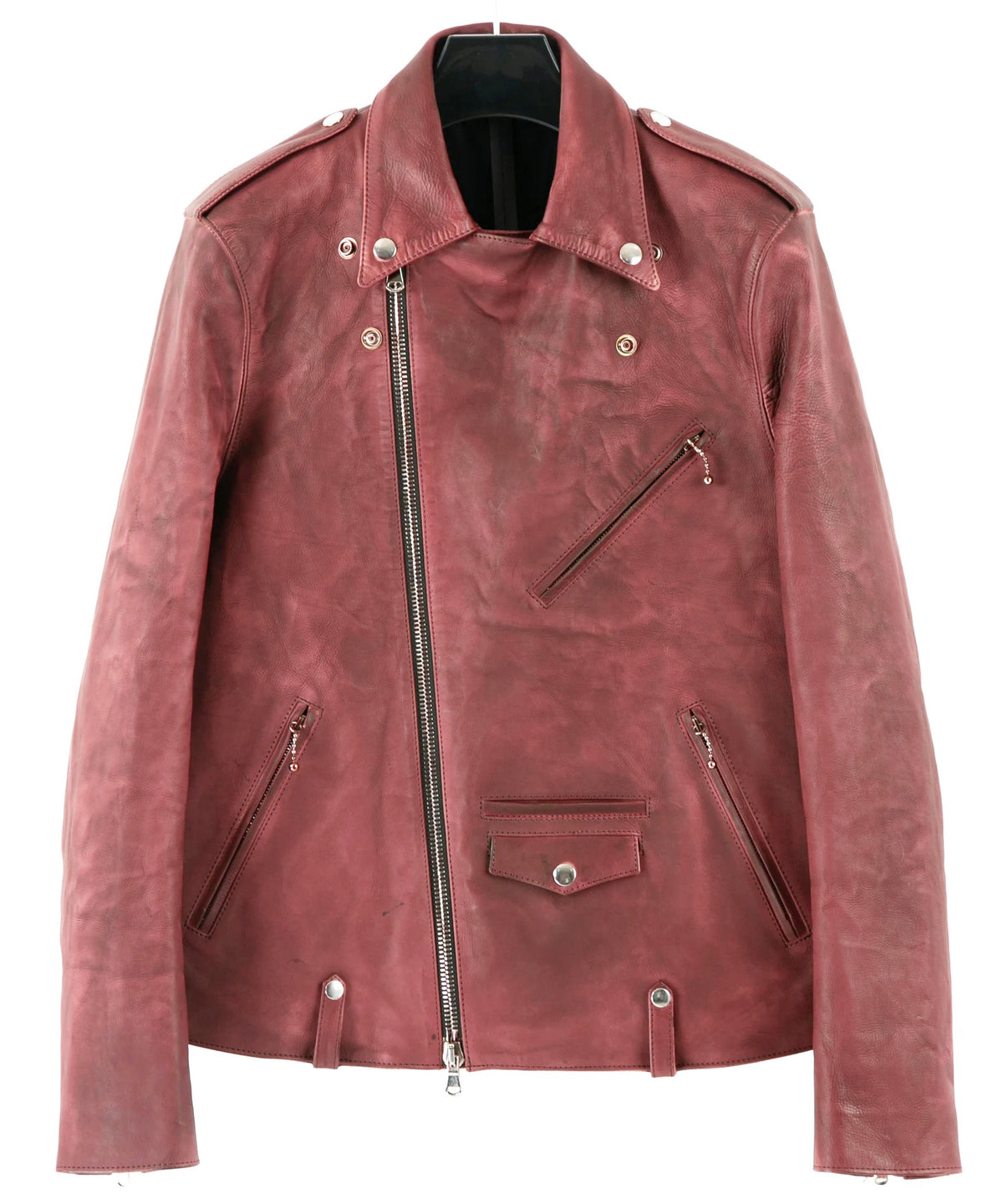 【直営店限定】フルタンニン鞣し カーフスキン Burning dyed - 燃焼製品染め JOEY ダブルライダースジャケット - BURGUNDY