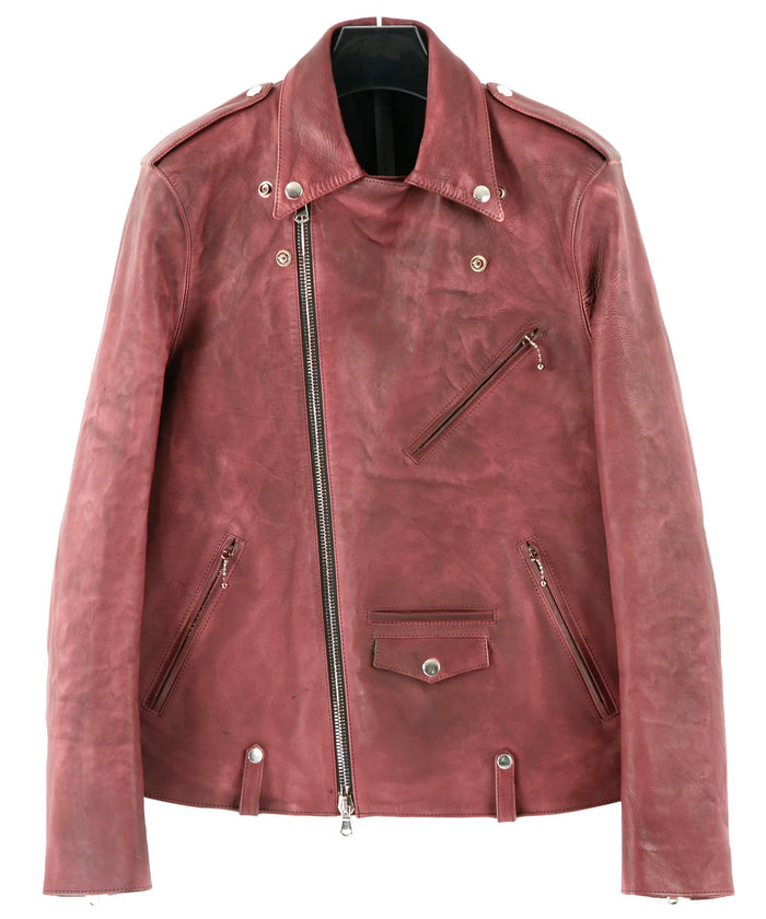 【直営店限定】フルタンニン鞣し カーフスキン Burning dyed - 燃焼製品染め JOEY ダブルライダースジャケット - BURGUNDY