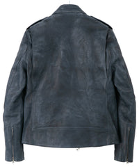 フルタンニン鞣し ジャパンカーフスキン Burning dyed - 燃焼製品染め JOEY ダブルライダースジャケット - GUNBLUE