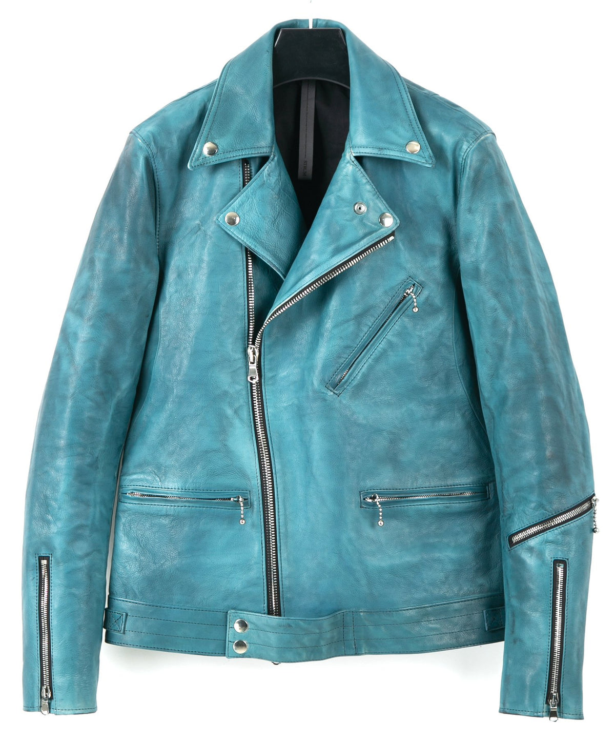 Japan Vegetable Full tanning Calf skin Garment Burning Dyed "SPEEDER" Double Riders / BLUE GREEN