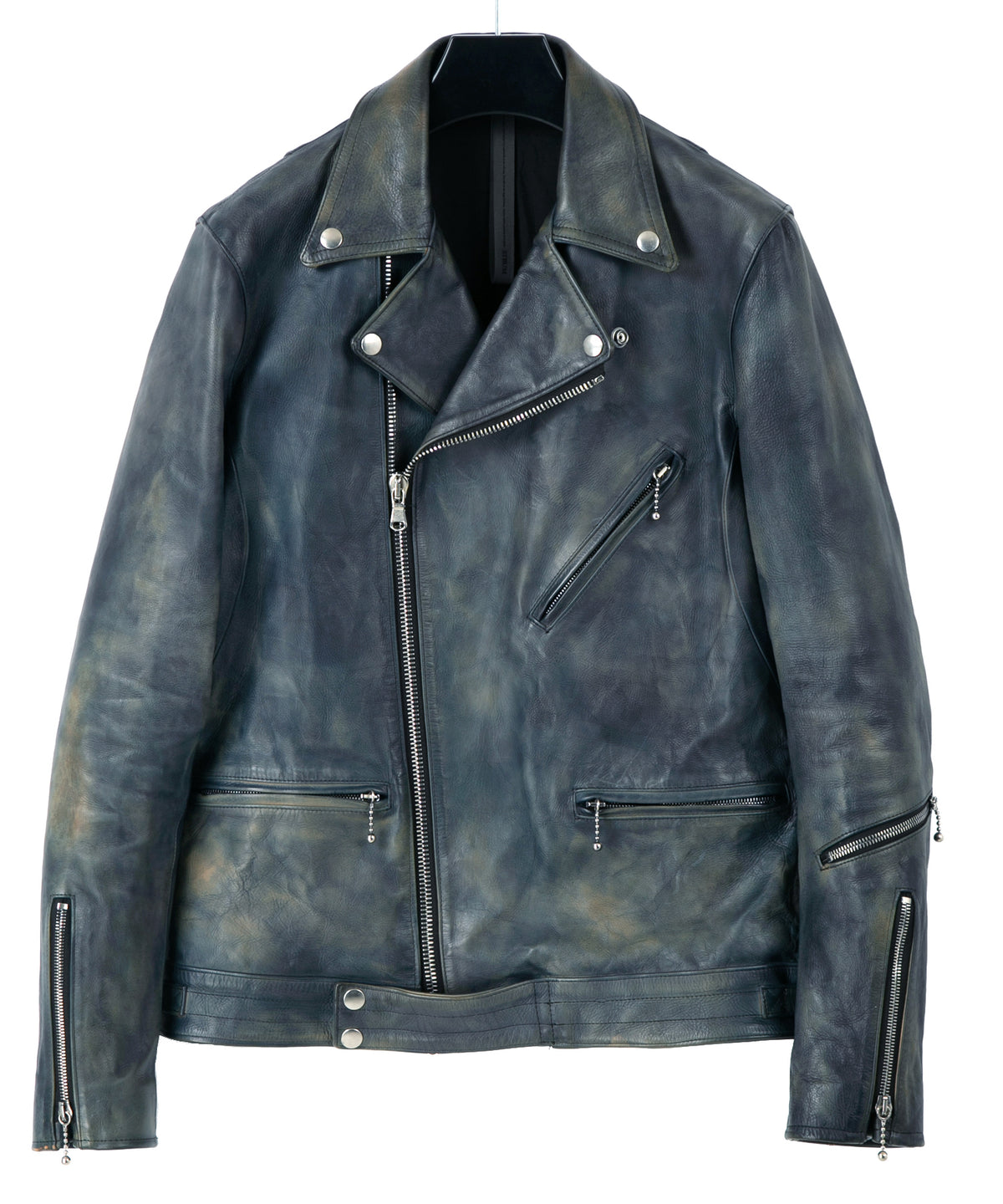 フルタンニン鞣し カーフスキン Burning dyed - 燃焼製品染め SPEEDER ダブルライダースジャケット - GUNBLUE