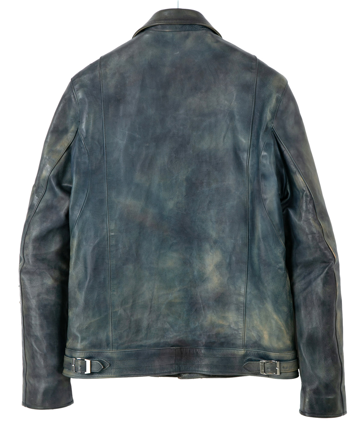 フルタンニン鞣し カーフスキン Burning dyed - 燃焼製品染め SPEEDER ダブルライダースジャケット - GUNBLUE