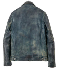 フルタンニン鞣し カーフスキン Burning dyed - 燃焼製品染め SPEEDER ダブルライダースジャケット - GUNBLUE
