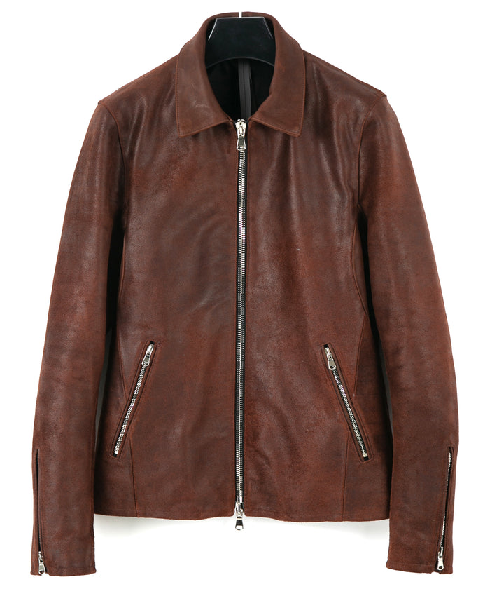 ジャパンカウ グレージングスエード VINCENTS シングルライダースジャケット - BROWN