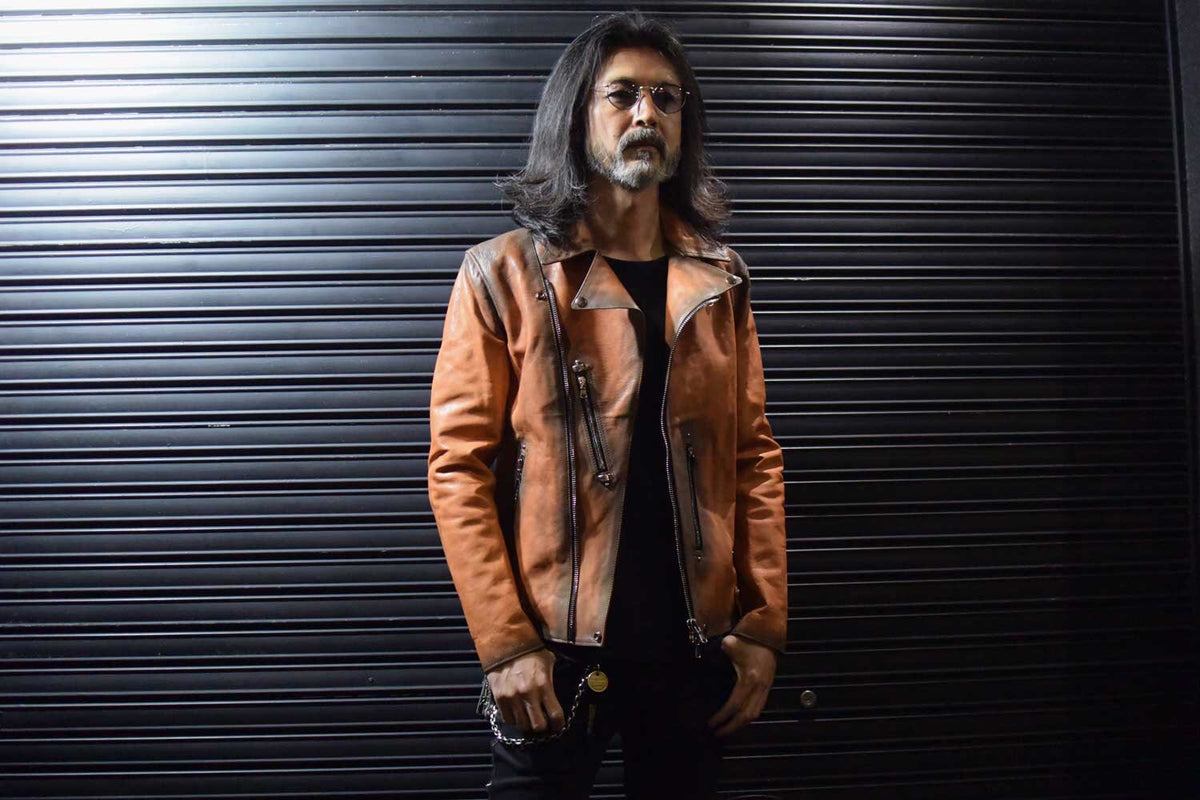 Japan Vegetable Full tanned Calf skin Garment Burning Dyed "HI-FLYER" Double Riders - SUNBURST