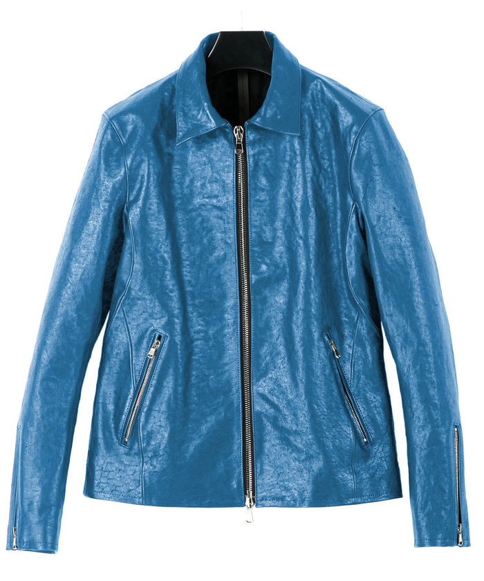フルタンニン ピット鞣し シュリンク ホースハイド VINCENTS シングルライダースジャケット - BLUE