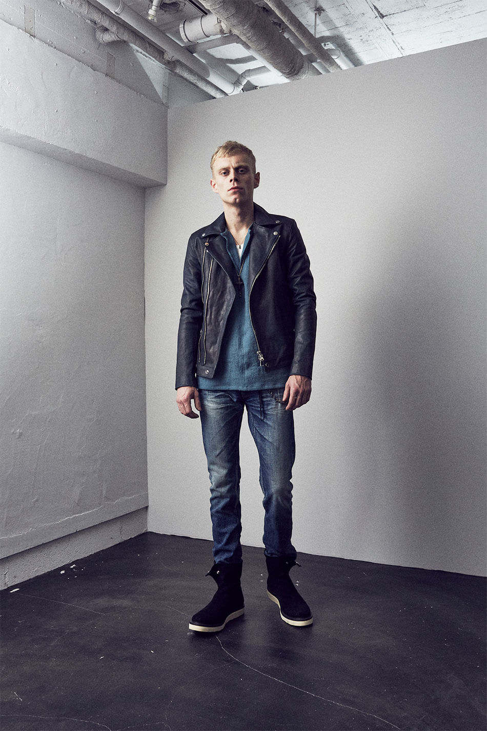 地生カウタンニン Burning dyed 革染め + 製品墨染め "RAVEN" ダブルライダースジャケット